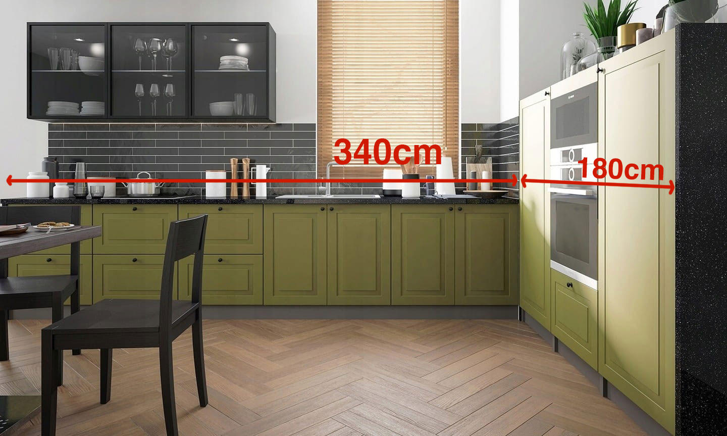 WINKELKÜCHE Rimini lava - schwarz / farngrün matt - schwarz glas 11-teilig - Schwarz/Grün, Holzwerkstoff (340/154/180cm) - Feldmann-Wohnen