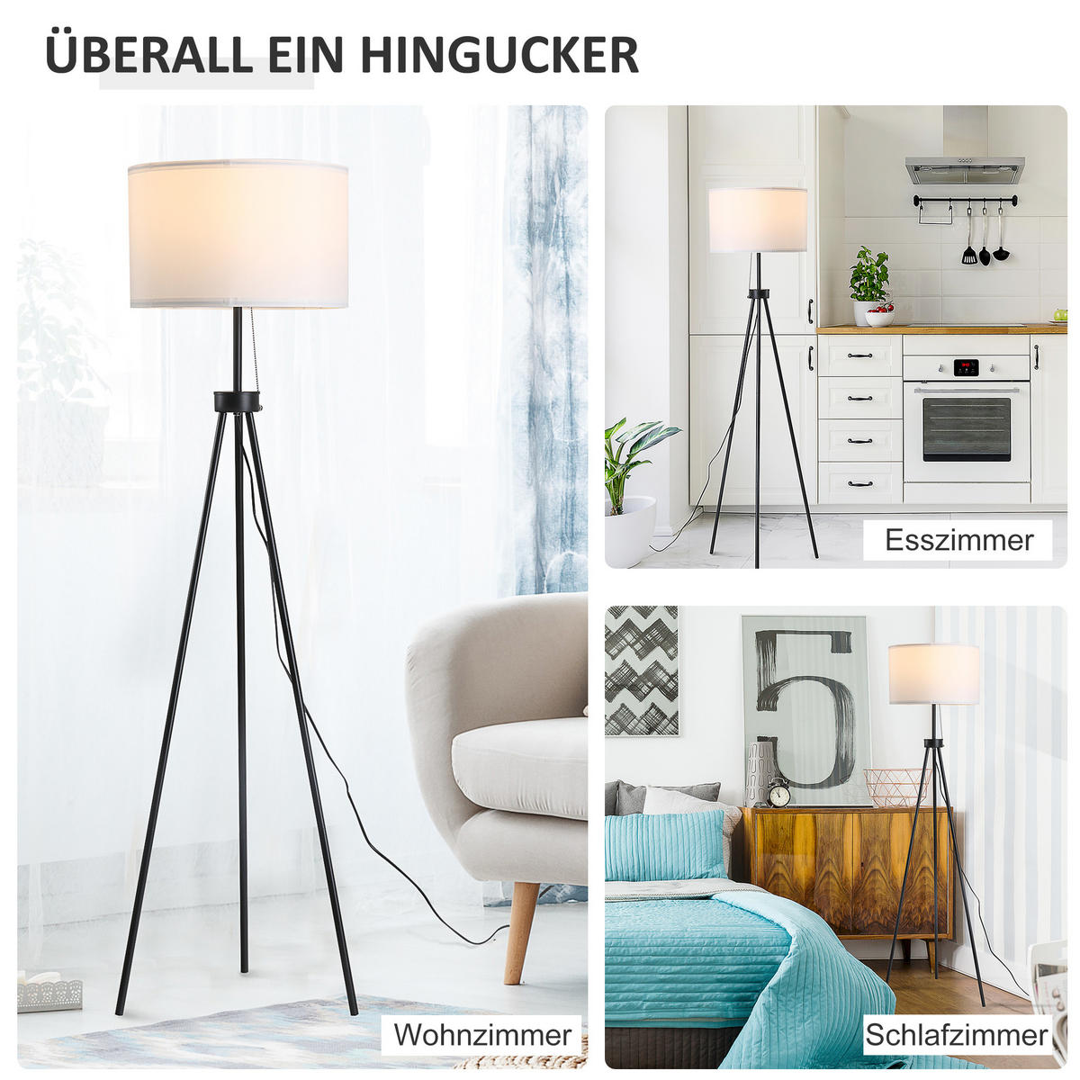 STEHLAMPE, Stehleuchte, Schwarz+Weiß - Multicolor, Metall (37/152/37cm) - HOMCOM