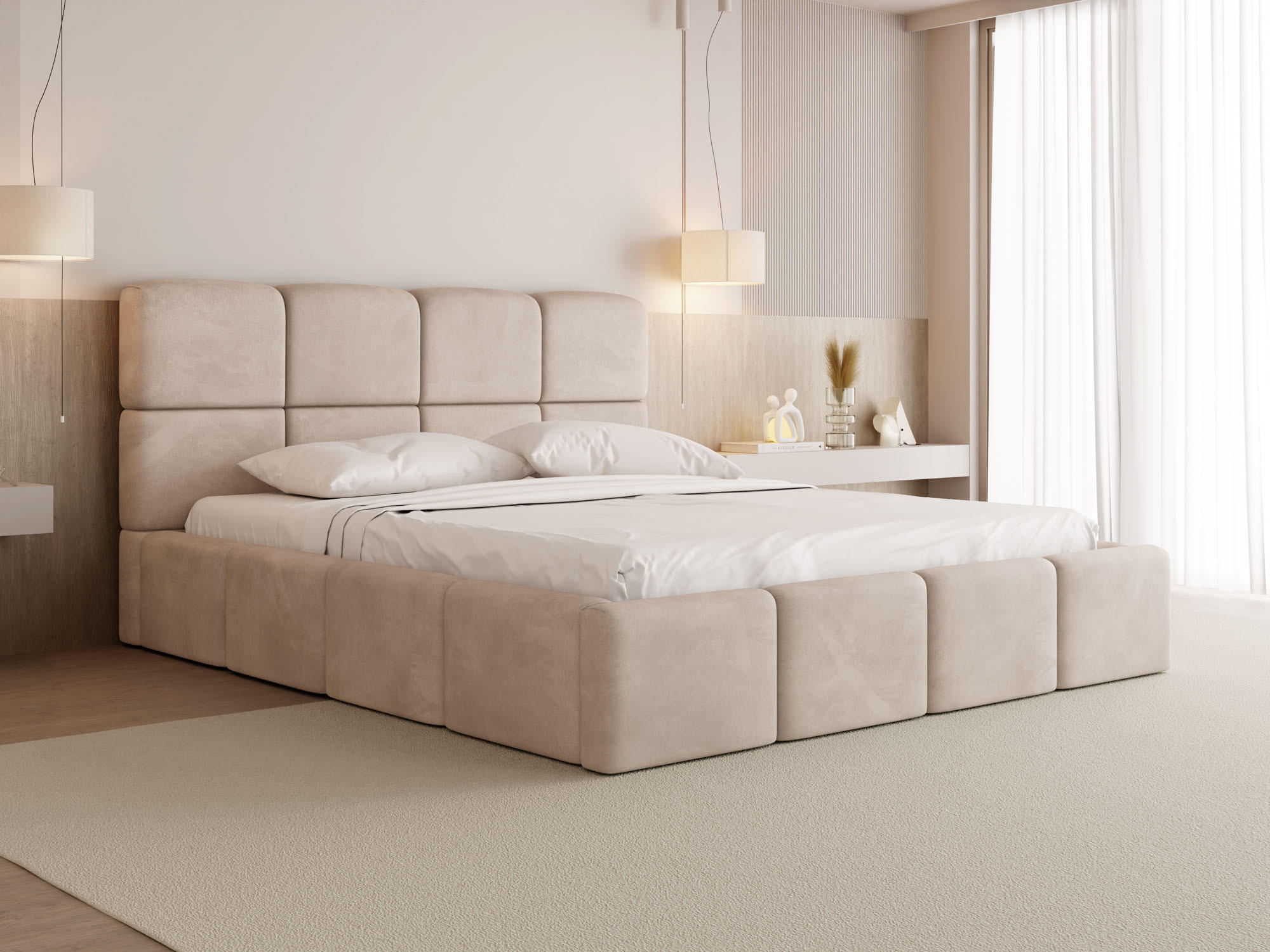 POLSTERBETT Tivio mit Bettkasten, Beige Samt 120x200 cm - Ecru/Beige, Holz/Holzwerkstoff (120/200cm) - WFL GROUP