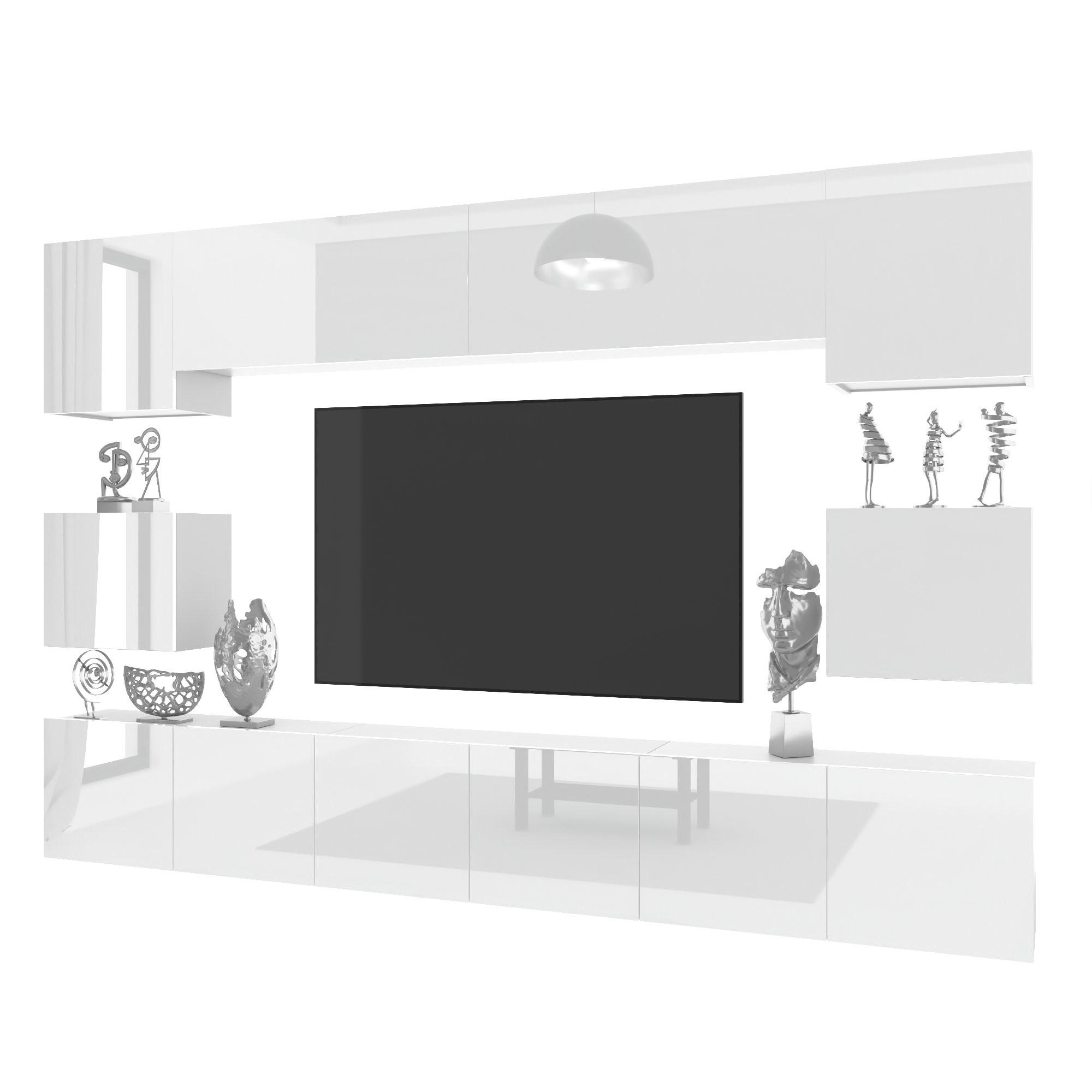 WOHNWAND Milano 3, Weiß Hochglanz, 300 cm, Grifflos - Weiß, Holz (300/60/36cm) - B BELINI GROUP