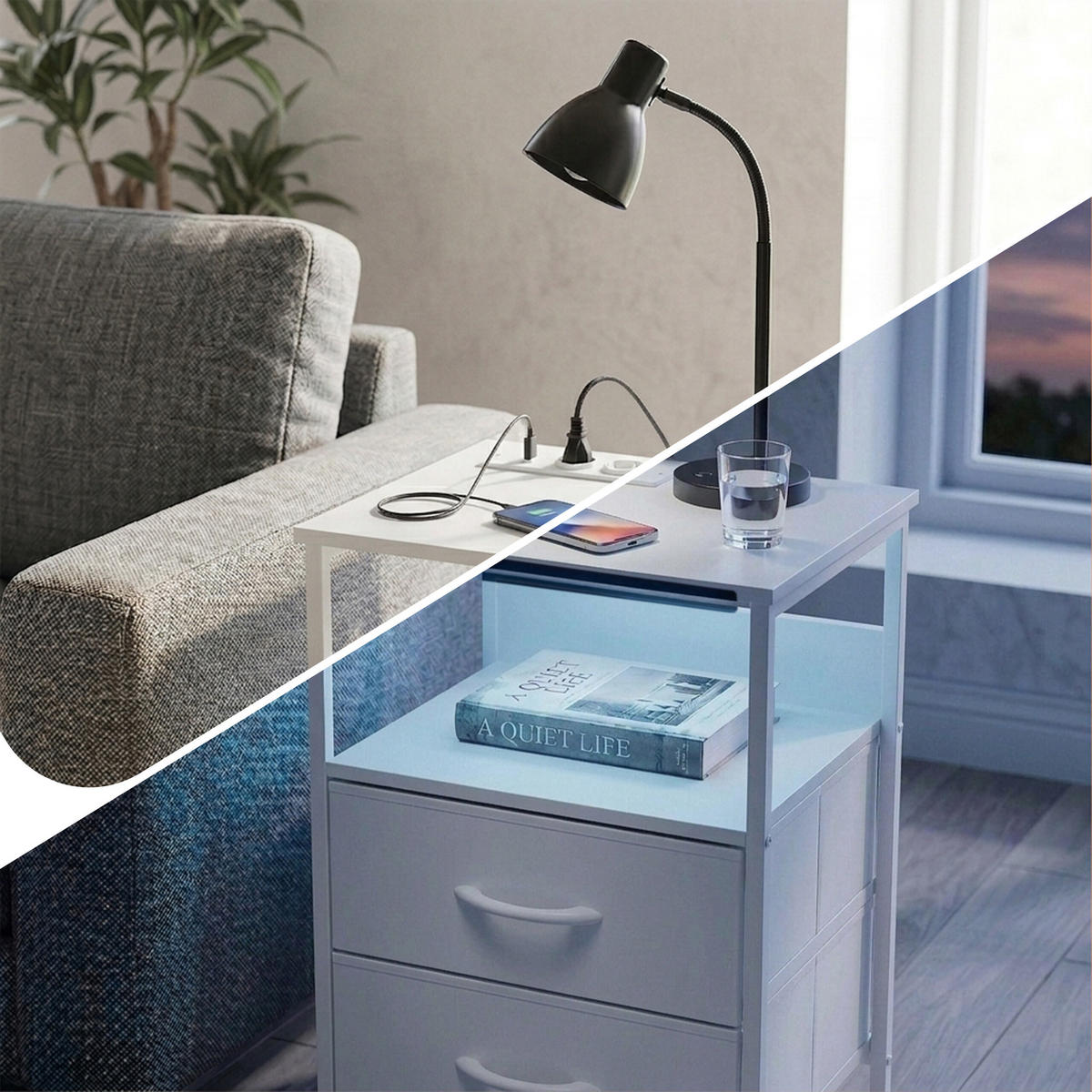 PRÍRUČNÝ stolík - biela, kov/kompozitné drevo (30/40/60cm) - Relaxdays