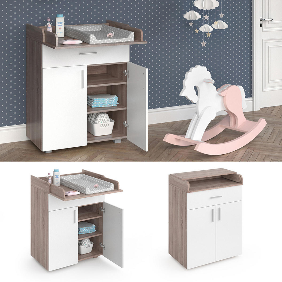 PREBAĽOVACÍ PULT Lena Biela/Sonoma - biela/dub sonoma, kompozitné drevo (75/100/50cm) - Vicco