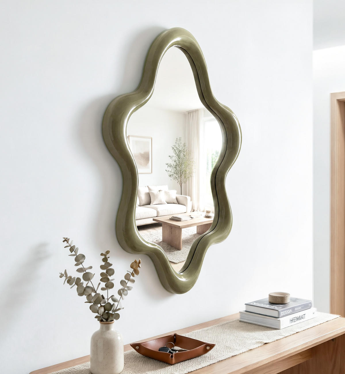 SPIEGEL Grün in Blumenform 70.5×50 cm - Grün, Glas/Holz (50/3.5/70.5cm)