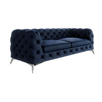 CHESTERFIELD-SOFA 3-Sitzer Laura Marineblau Samt - Silberfarben/Dunkelblau, Holz/Textil (225/75/100cm) - S-Style Möbel