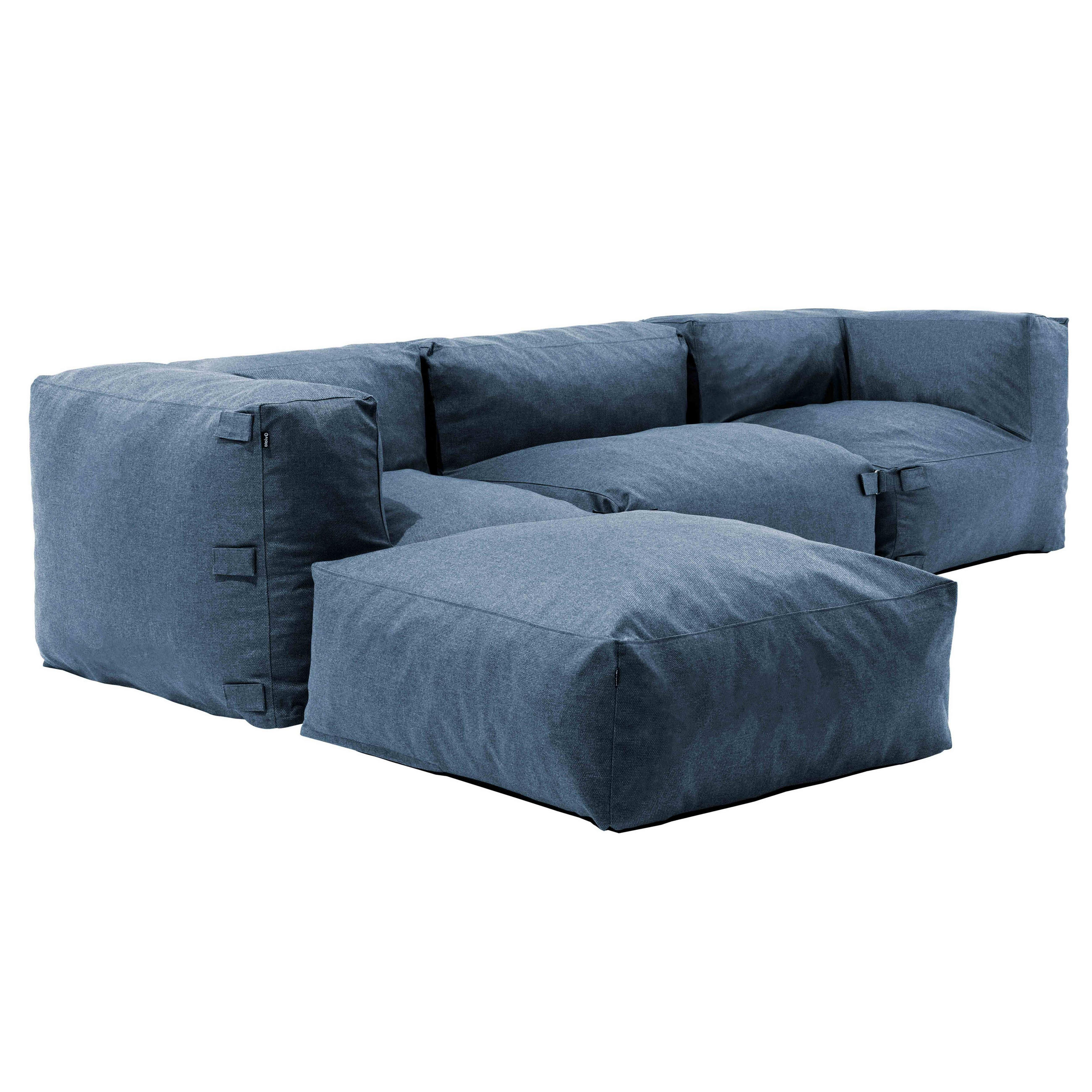GARTENSOFA mit 4 Sitzplätzen, Pazifikblau - Blau, Textil (85/65/255cm) - Oviala
