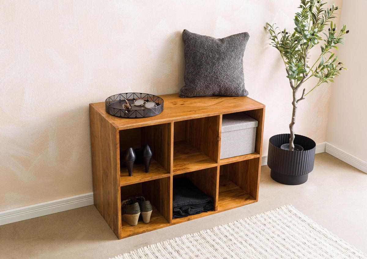 WÜRFELREGAL Akazie 60x40x86 natur lackiert MONTREAL #136 - Braun, Holz (60/86/40cm) - Massivmoebel24