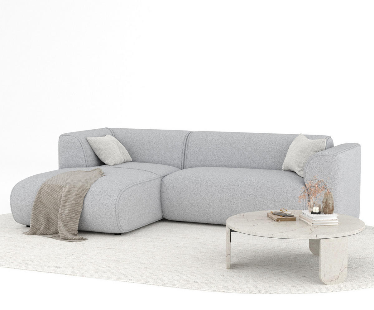 ECKSOFA Melani Hellgrau Webstoff - Hellgrau/Schwarz, Holz/Holzwerkstoff (253/153cm) - Maison de Reve