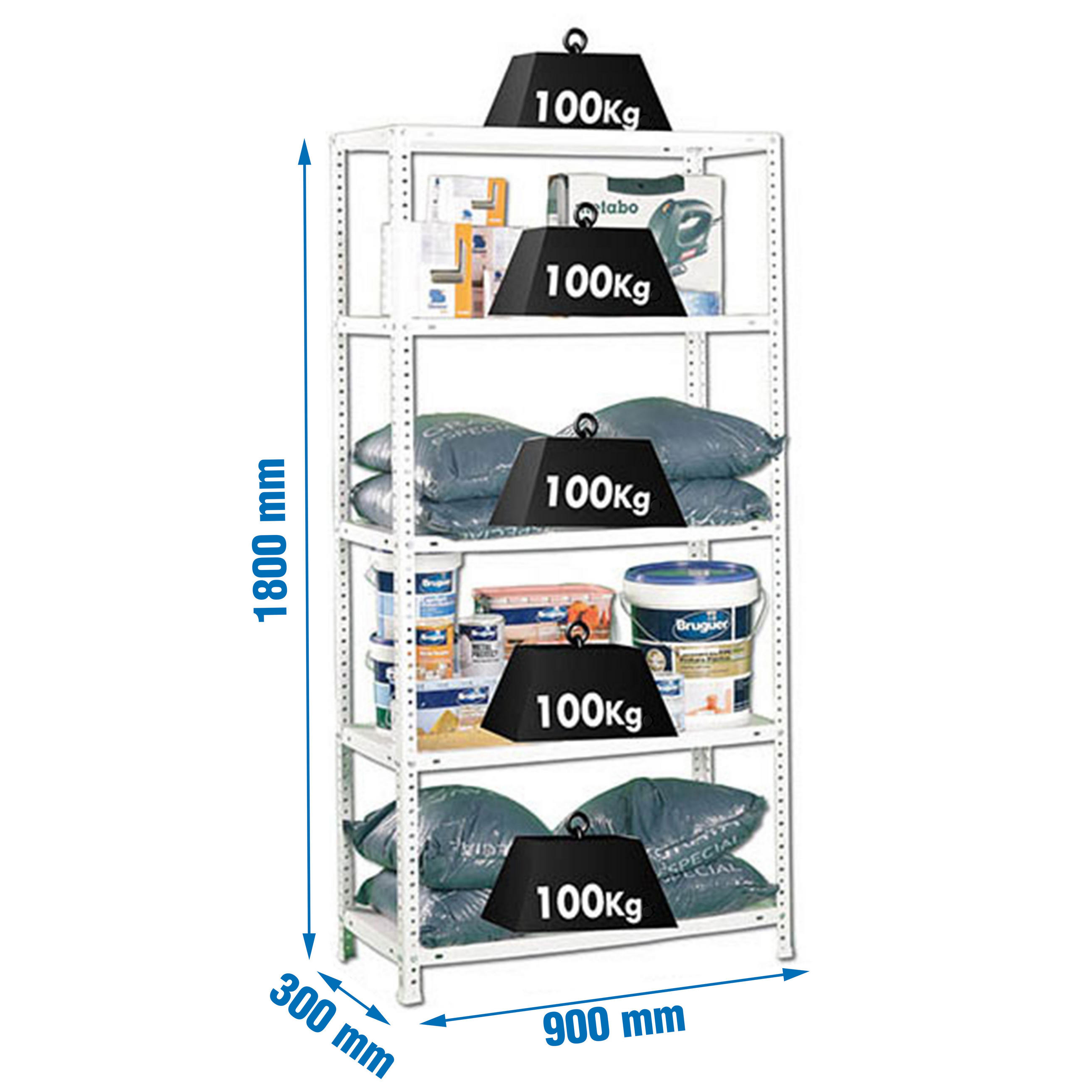 SCHRAUBREGAL PANDA | HxBxT 180x90x30cm | Fachlast 100kg | Weiß - Weiß, Metall (90/180/30cm) - PROREGAL