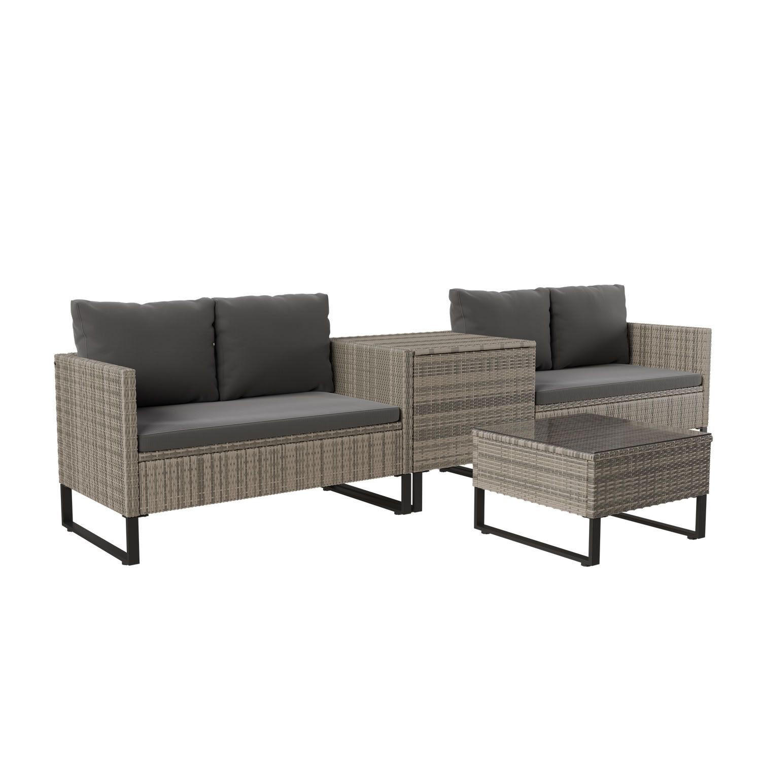 LOUNGEGARNITUR Santorini grau inkl. Abdeckung - Grau, Kunststoff/Metall - Juskys