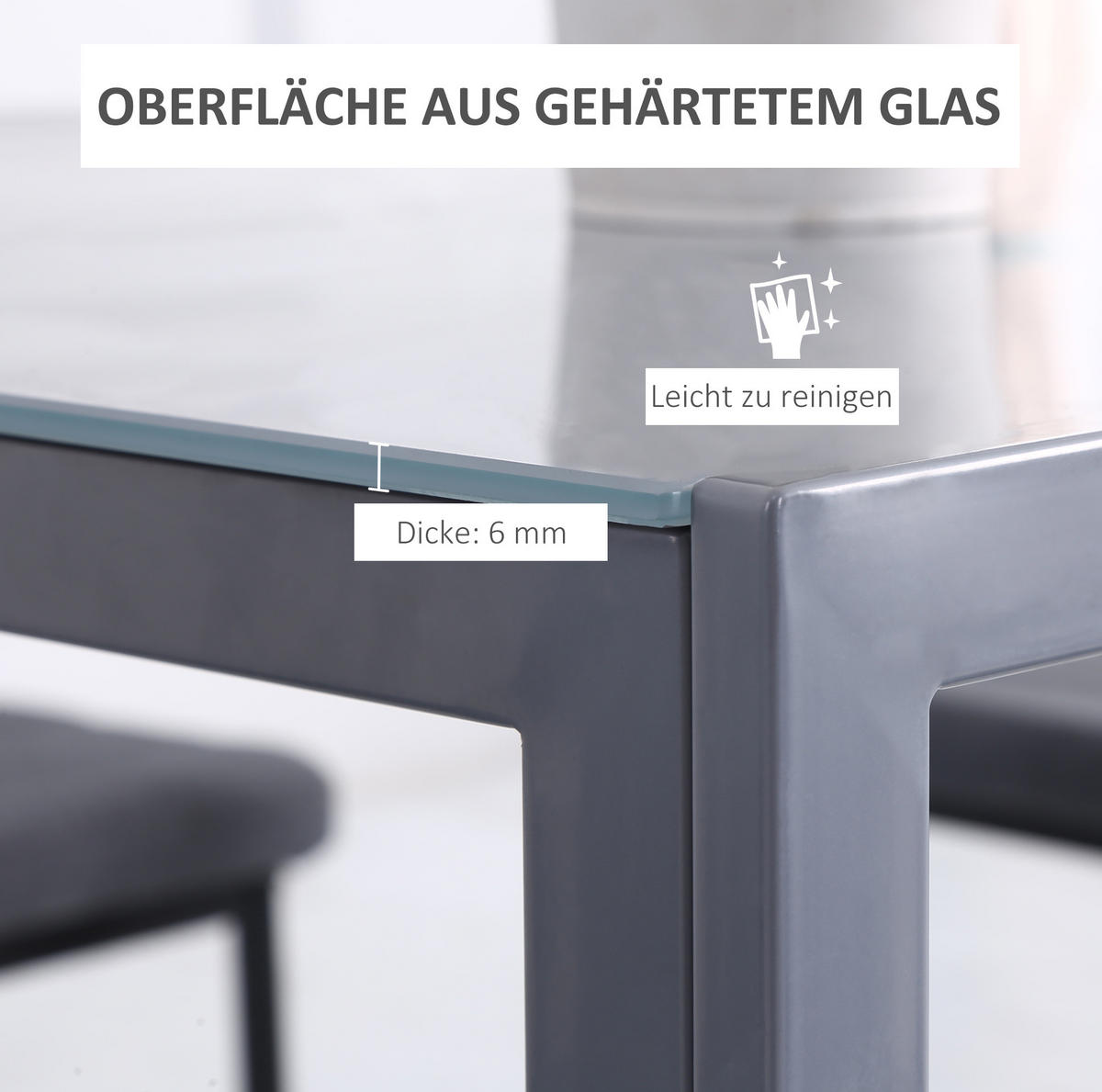 ESSTISCH 75/75/75 cm in Grau mit Glasplatte und Stahlgestell - Grau, Metall (75/75/75cm) - BEAOK