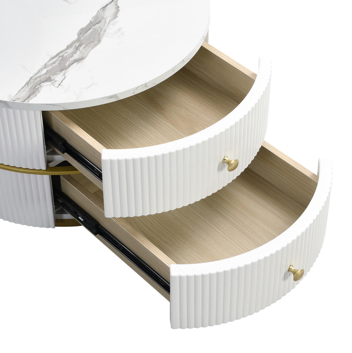 KLUB stolići set 60/60/46 i 50/50/30,8 cm bijeli od MDF-a s izgledom mramora i 2 ladice - bijela, drvni materijal (60/60/46cm) - OKWISH