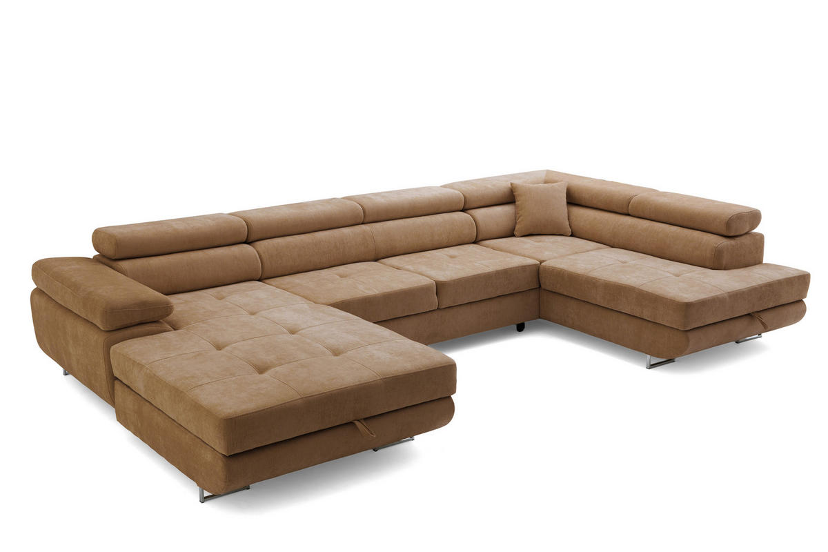 ECKSOFA U-Form WILD U Rechts mit Schlaffunktion 130x260 Chenille Braun - Silberfarben/Braun, Holz/Textil (350/90/203cm) - Muffo