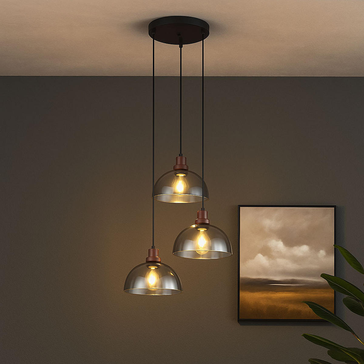 HÄNGELEUCHTE SALSA Grau Metall Glas - Grau, Glas (47/47/150cm) - Globo Lighting