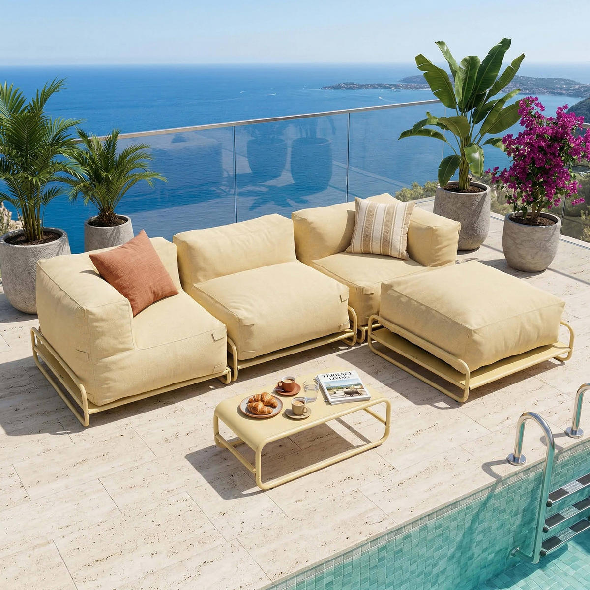 GARTENMÖBEL modularer Mixi 4er-Set, hellgelb - Gelb, Textil - Oviala