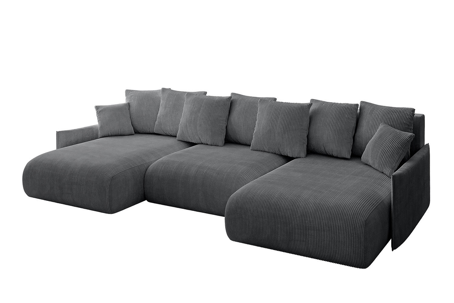WOHNLANDSCHAFT mit Schlaffunktion und Bettkasten ONESK-U-v1 304x165x40 Dunkelgrau Cord - Dunkelgrau, Holzwerkstoff/Kunststoff (304/90/165cm) - ALTDECOR