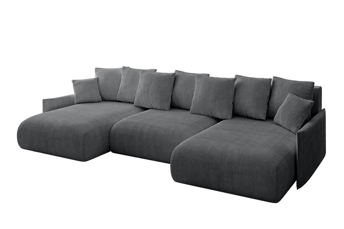 WOHNLANDSCHAFT mit Schlaffunktion und Bettkasten ONESK-U-v1 304x165x40 Dunkelgrau Cord - Dunkelgrau, Holzwerkstoff/Kunststoff (304/90/165cm) - ALTDECOR