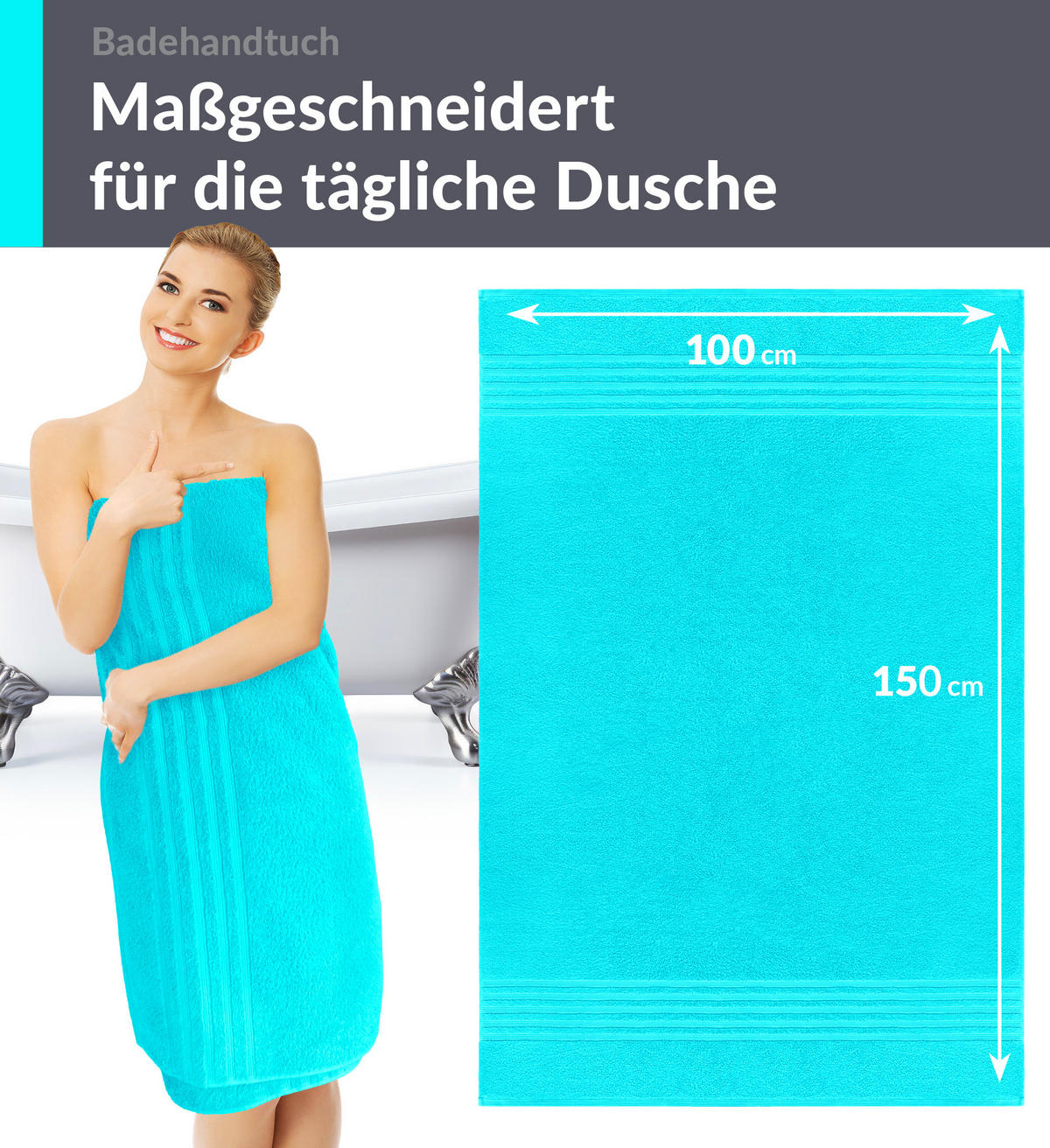 BADETUCH London Lagunen Türkis 2er Set 100x150 - Türkis, Textil (100/150cm) - Lashuma