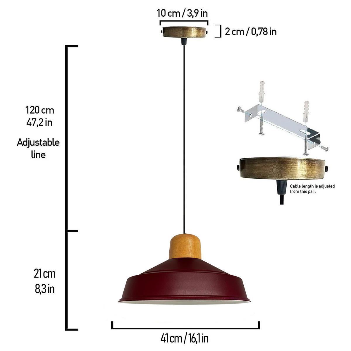 PENDELLEUCHTE Asletl 40/30 cm - Dunkelrot, Metall (40/30cm) - Bamyum
