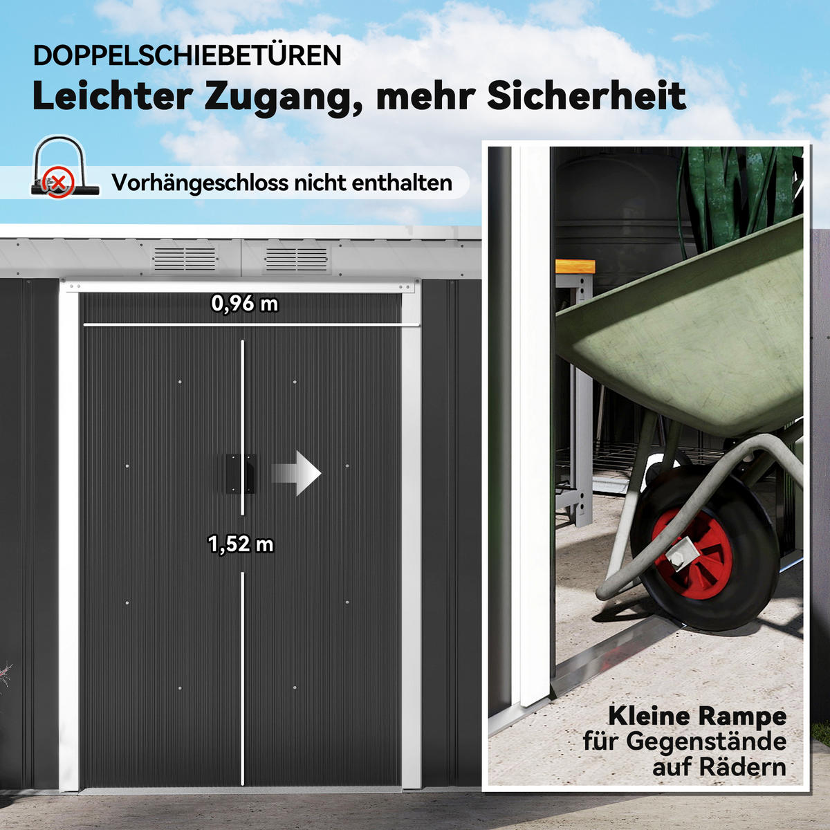 GERÄTEHAUS Gartenhaus mit Schiebetür Fenster Outdoor Stahl Dunkelgrau - Dunkelgrau, Metall (130/172/280cm) - Outsunny