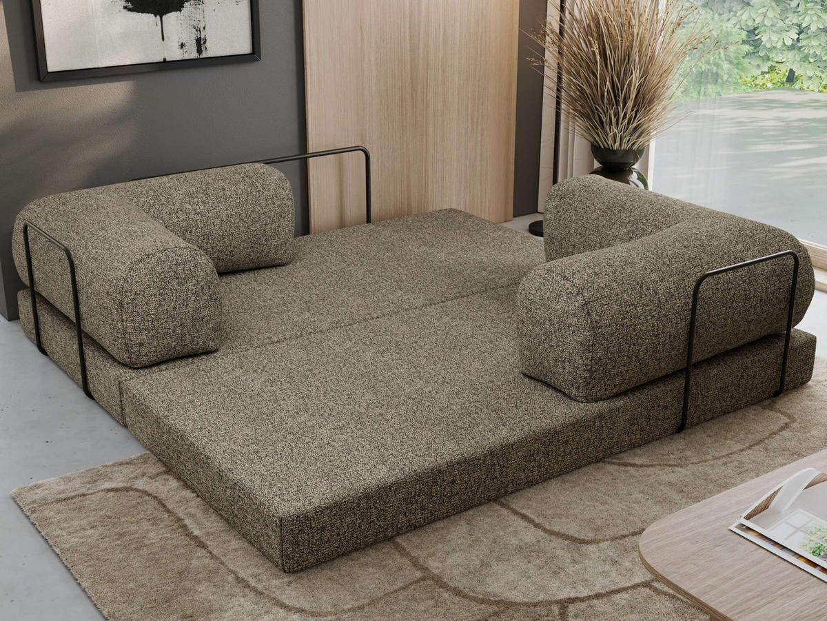 TROJMIESTNA POHOVKA ORSETTO - Sivá Štruktúrovaná látka - čierna/sivá, kov/textil (200/70/100cm) - MKS