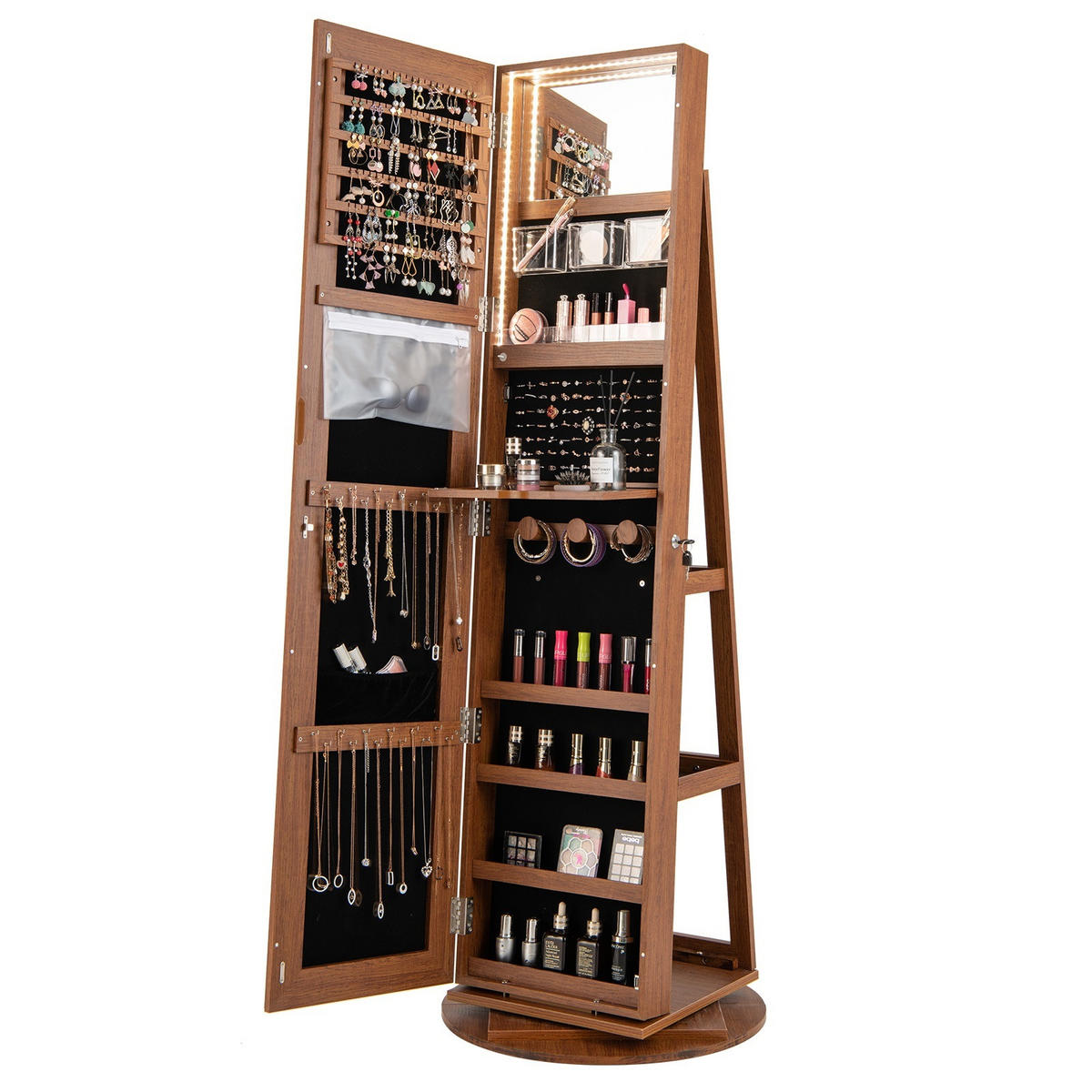 SCHMUCKSCHRANK Braun - Braun, Holz (55/161/55cm) - COSTWAY