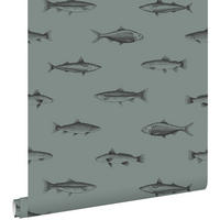 TAPETE Federzeichnung Fisch 53 cm x 10.05 m - Grün, Papier (53/1000cm) - ESTAhome