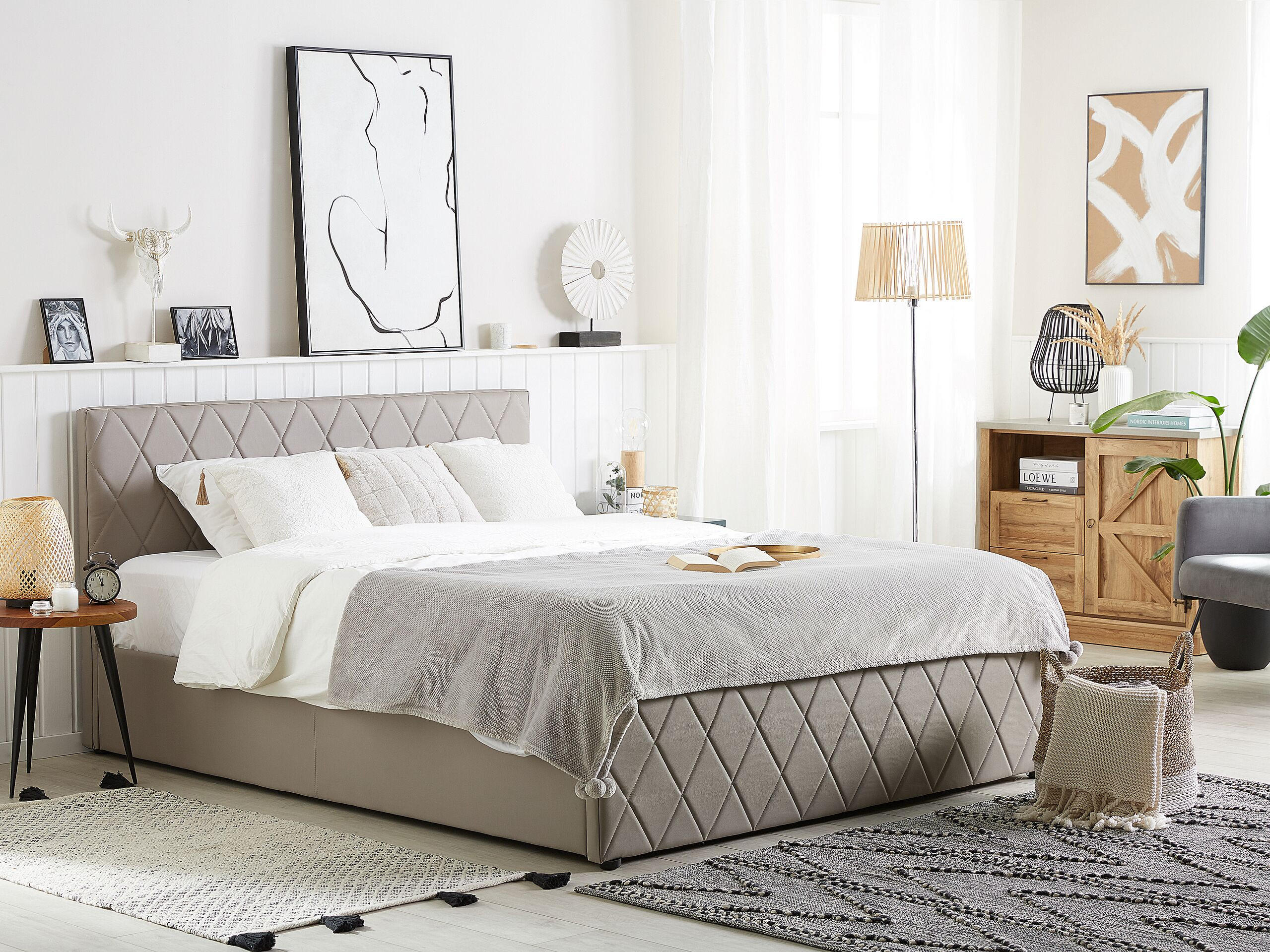BETT mit Stauraum 140x200 cm Grau Rochefort - Taupe, Kunststoff (140/200cm) - Beliani