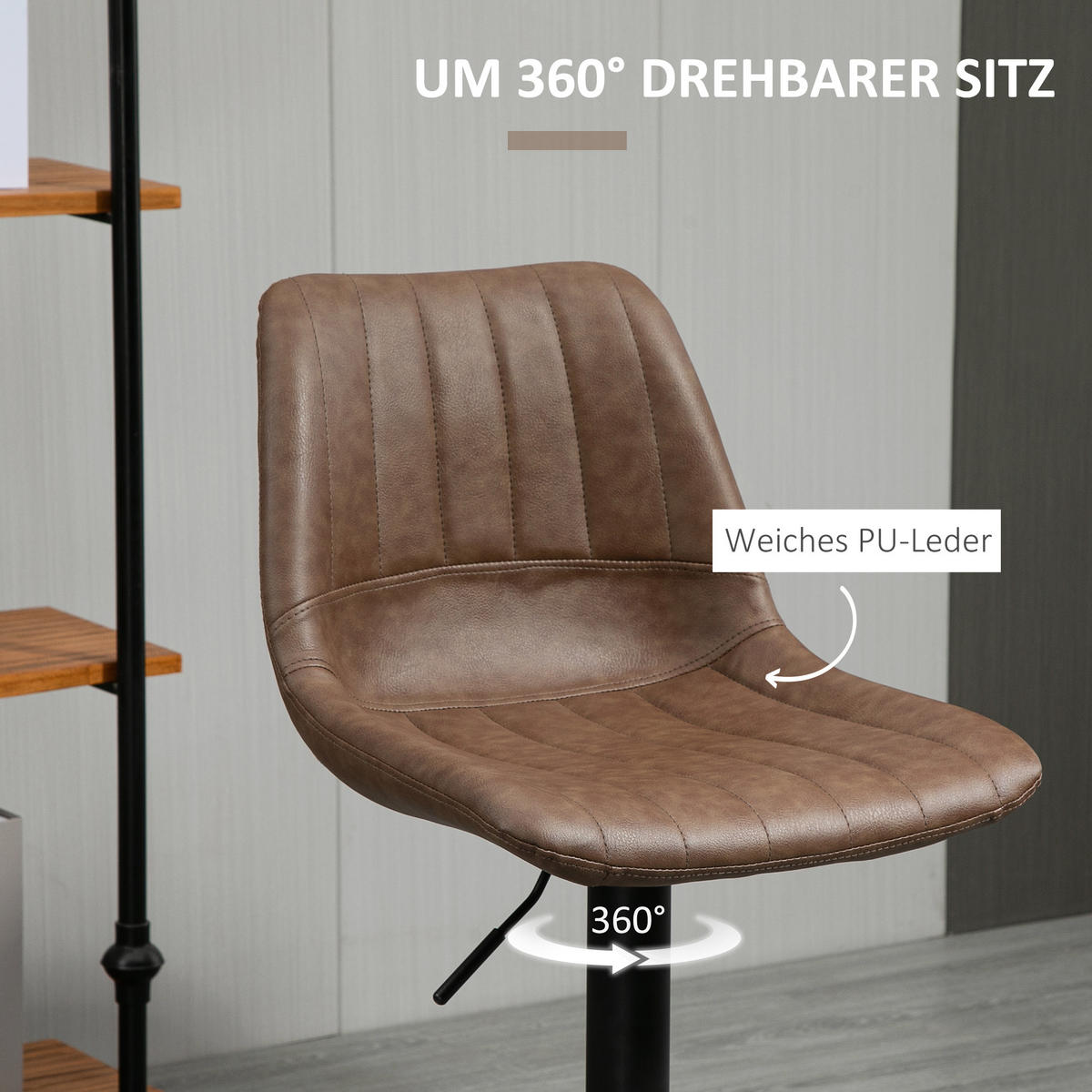 BARHOCKER, Kunstleder, Stahl, Braun - Braun, Kunststoff (49.5/111/43cm) - HOMCOM