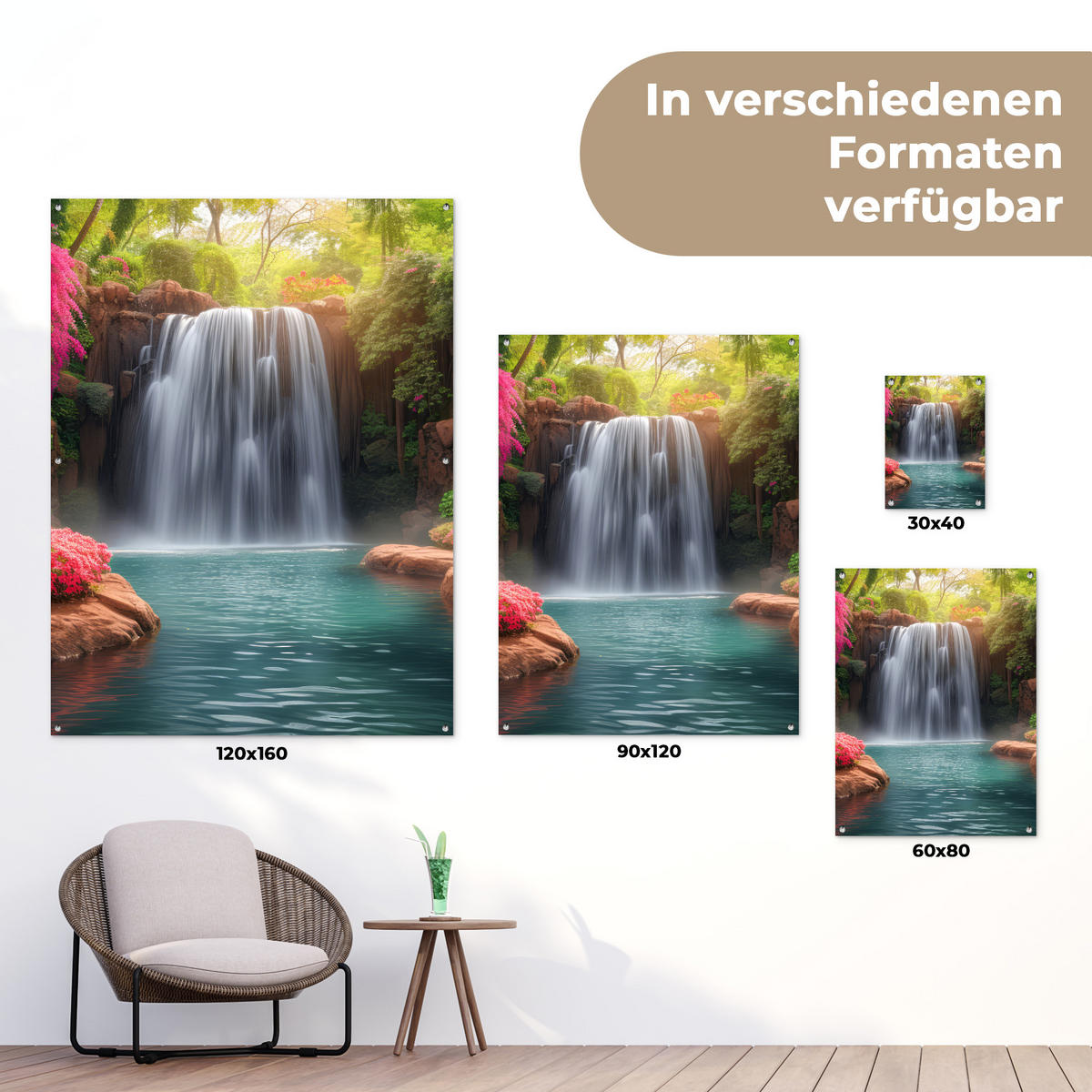 ZAHRADNÍ PLAKÁT Vodopád - Příroda - Rostliny - Džungle - Voda 120x160 cm - zelená barva, plast (120/160/0.2cm) - OnlyWow