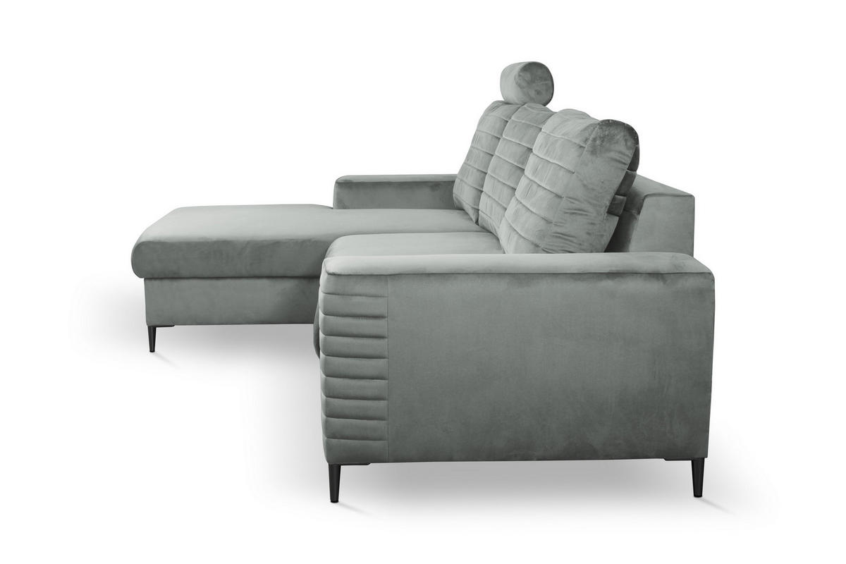 ECKSOFA GRIFO L-S Hellgrau Velours-Stoff mit Schlaffunktion - Hellgrau, Holz (253/165cm) - MASSENO