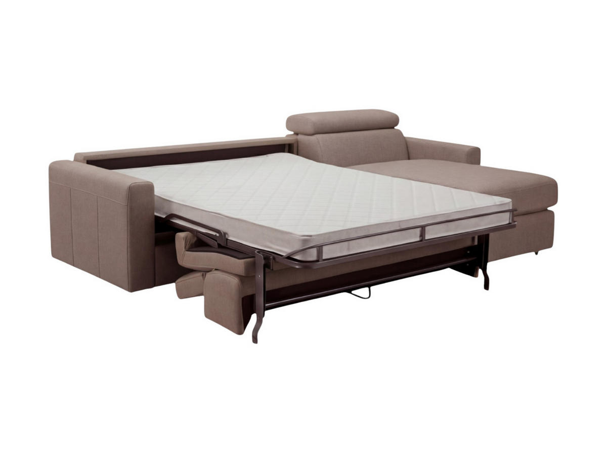ECKSOFA Morris Echtleder mit Bettfunktion Greige - Greige, Leder/Metall (223/170cm)