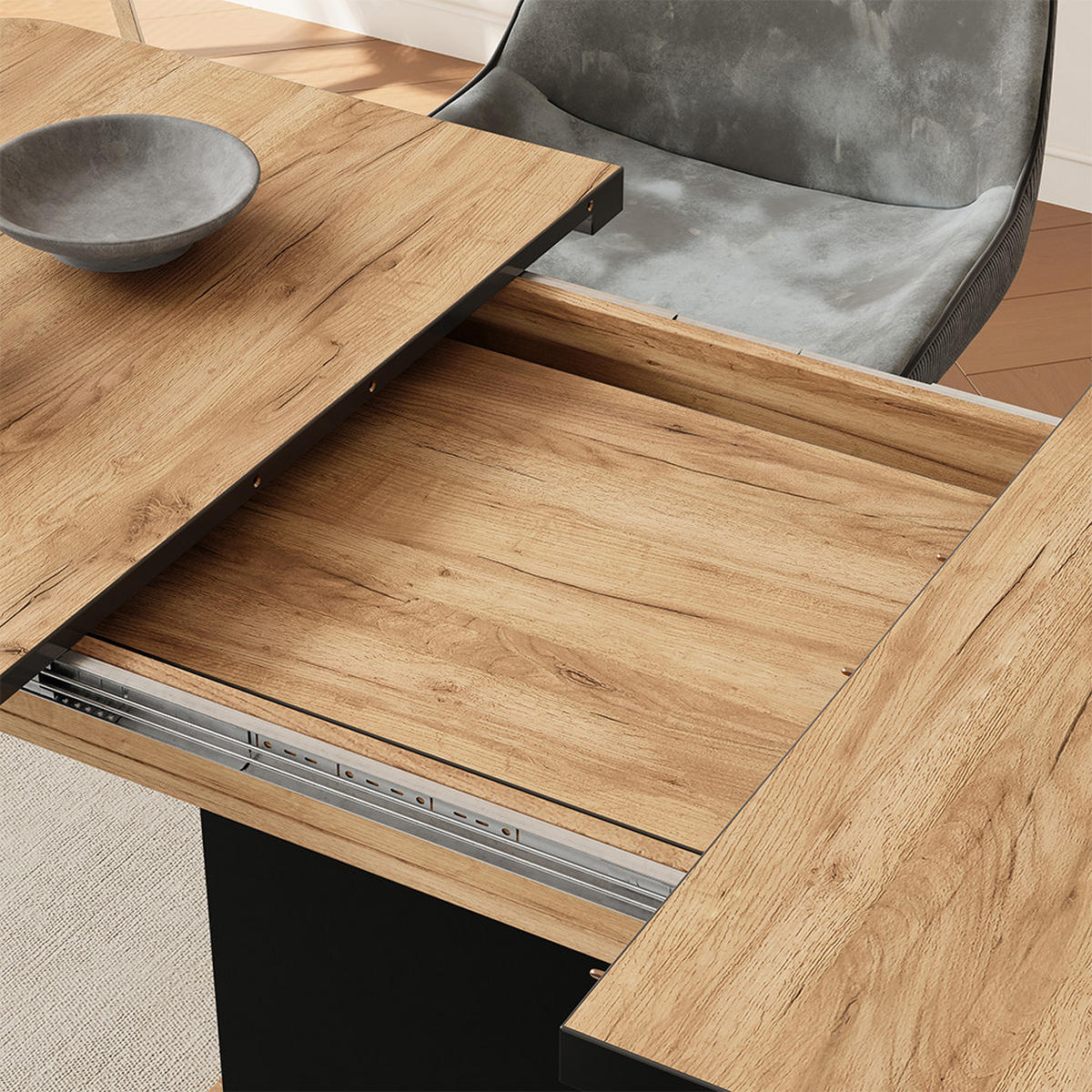 ROZKLÁDACÍ JÍDELNÍ STŮL Fenaro Černá/dubová - černá, kompozitní dřevo (80/120/77.3cm) - Vicco