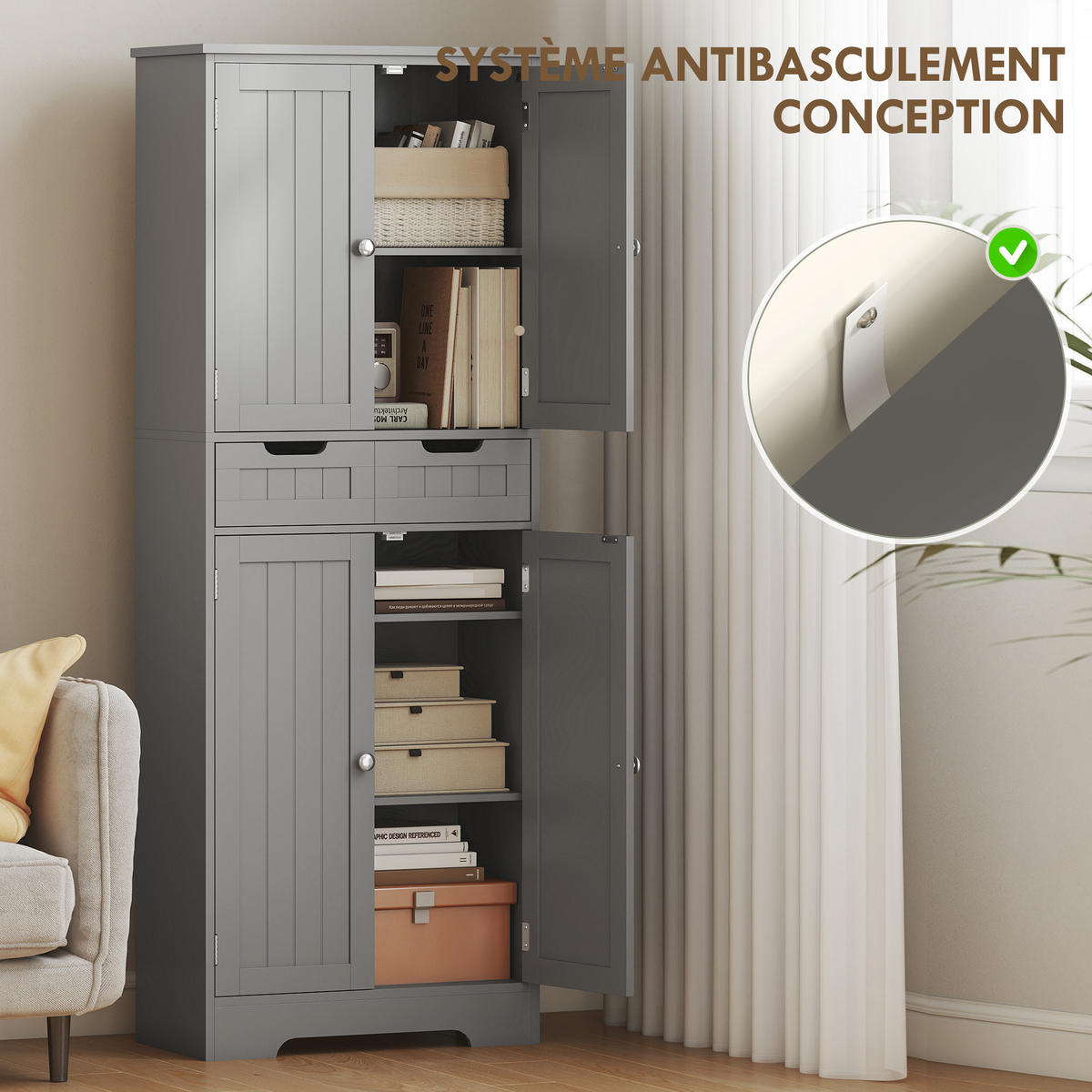 MIDISCHRANK DE-12543 60/30/160 cm Grau - Grau, Holzwerkstoff (30/160/60cm) - ComfortXL