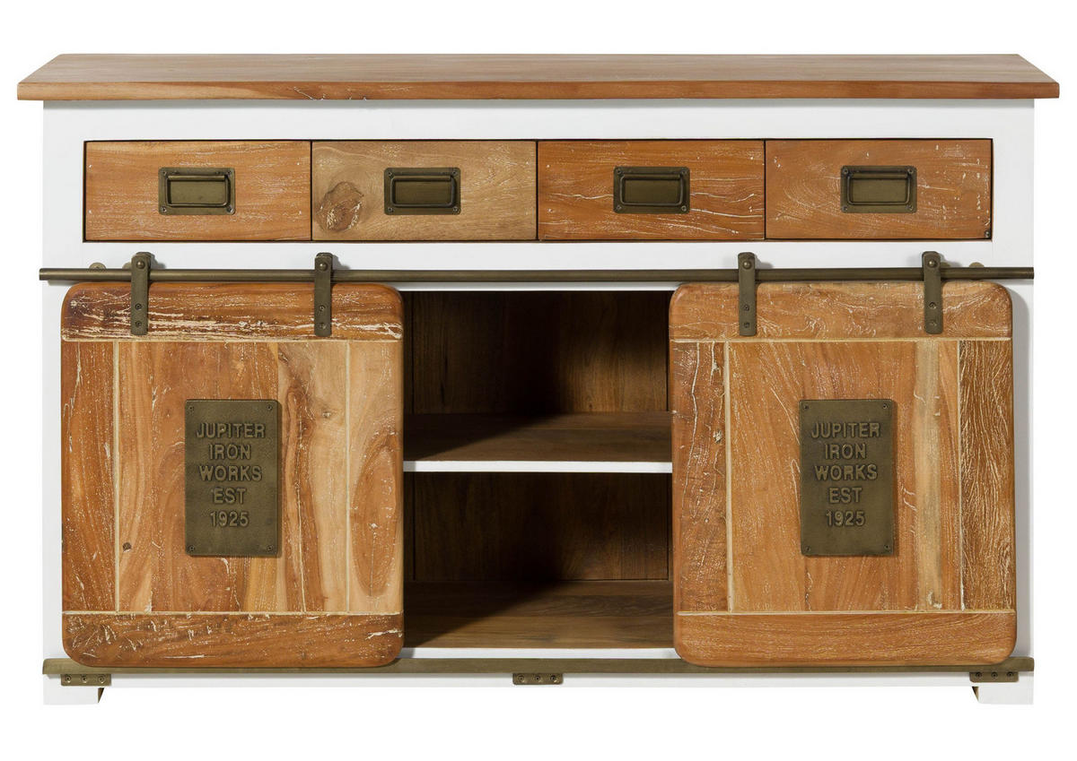SIDEBOARD Mango 150x45x90 weiß lackiert RAILWAY #520 - Weiß, Holz (150/90/45cm) - Massivmoebel24