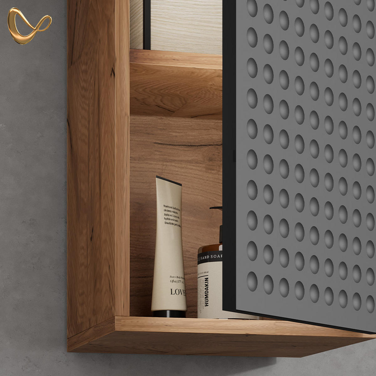 BADSCHRANK Ronco Anthrazit gepunktet 30 x 59 cm 2 Fächer, Badezimmer - Anthrazit/Eiche Wotan, Holzwerkstoff (30/59/24cm) - Livinity®