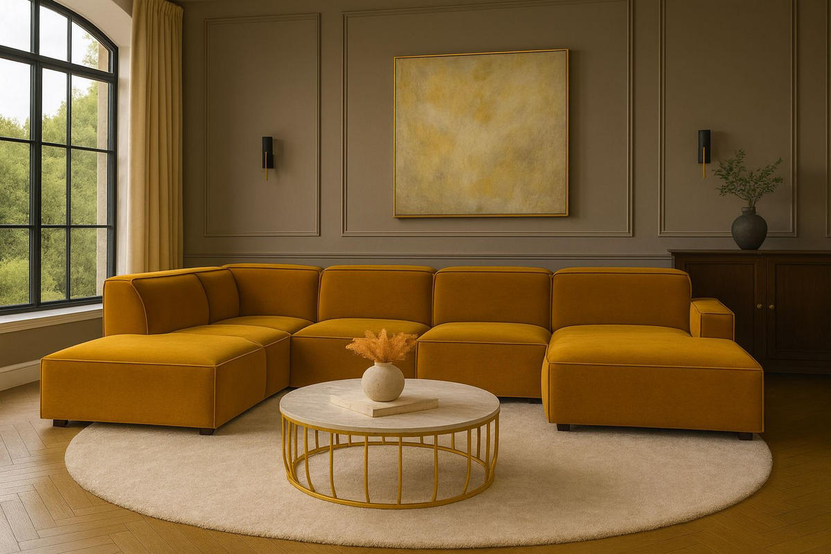 ECKSOFA Cursal V, Stoff Salvador, Gelb, Links - Gelb, Holz (364/262cm) - Kaiser Möbel