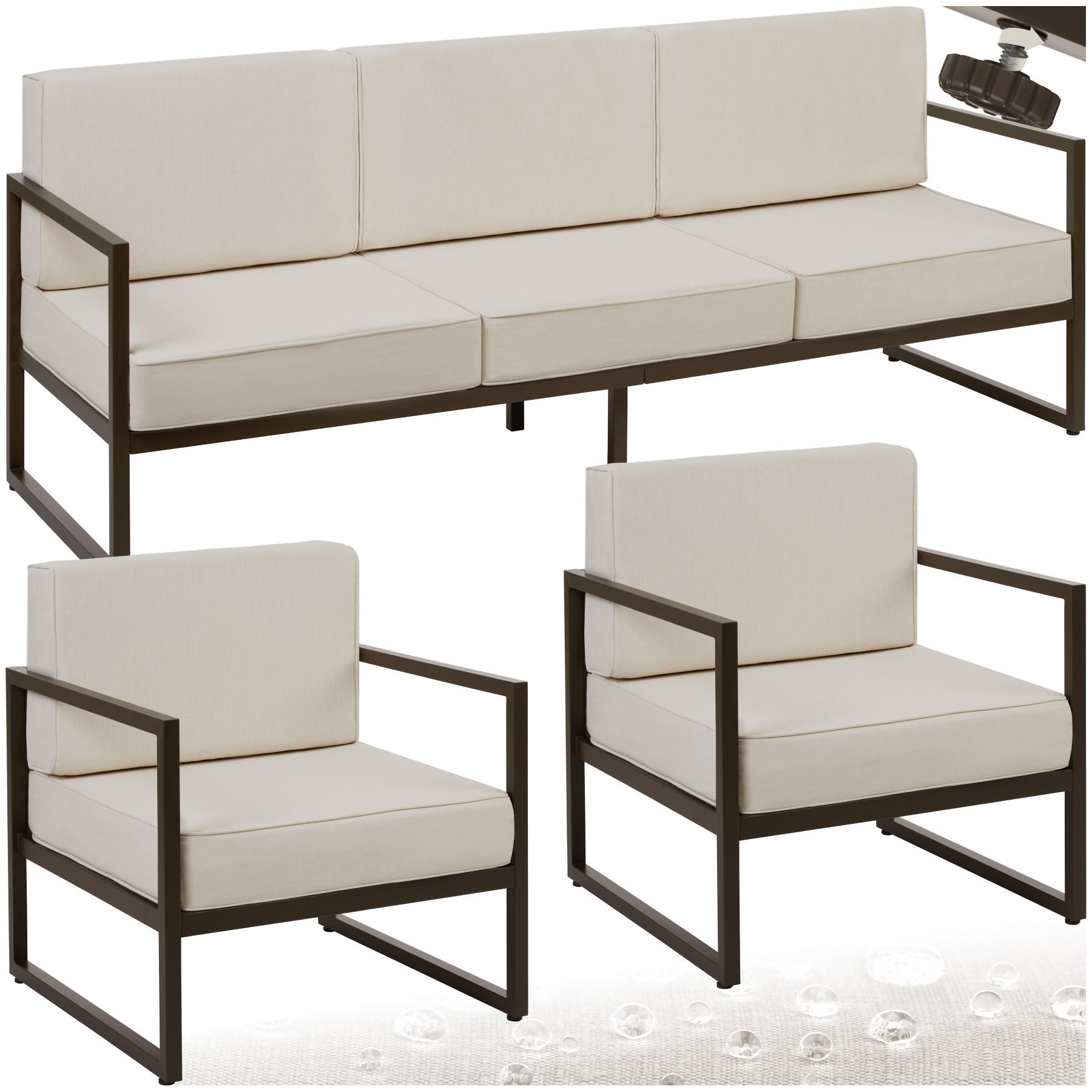  GARTEN-LOUNGESET  comosa, höhenverstellbare Füße,braun/beige - Beige/Braun, Kunststoff - tectake