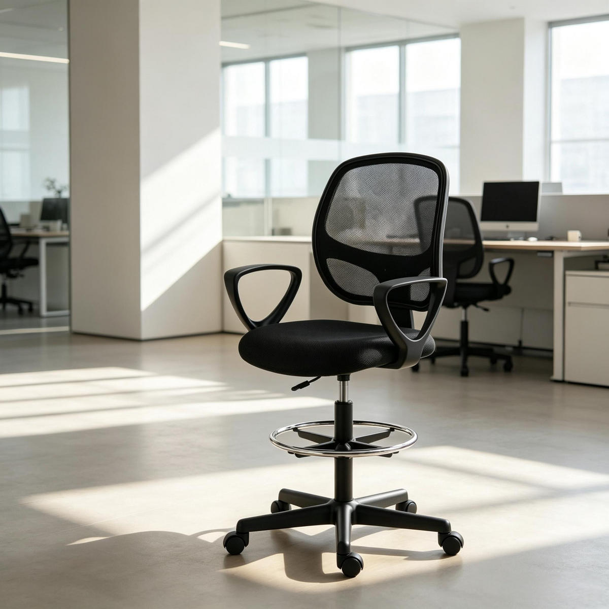 DREHSTUHL ergonomischer Bürostuhl mit Fußstütze 58 bis 78 cm - Schwarz, Leder (59/103/58cm) - Gisaae