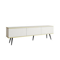 TV-BOARD FORNO (Weiß, Rillenfront, Goldene Details, 3 Klapptüren, schwarze Metallfüße, 175 cm) - Schwarz/Weiß, Holz/Holzwerkstoff (175/53/32cm) - Ravio