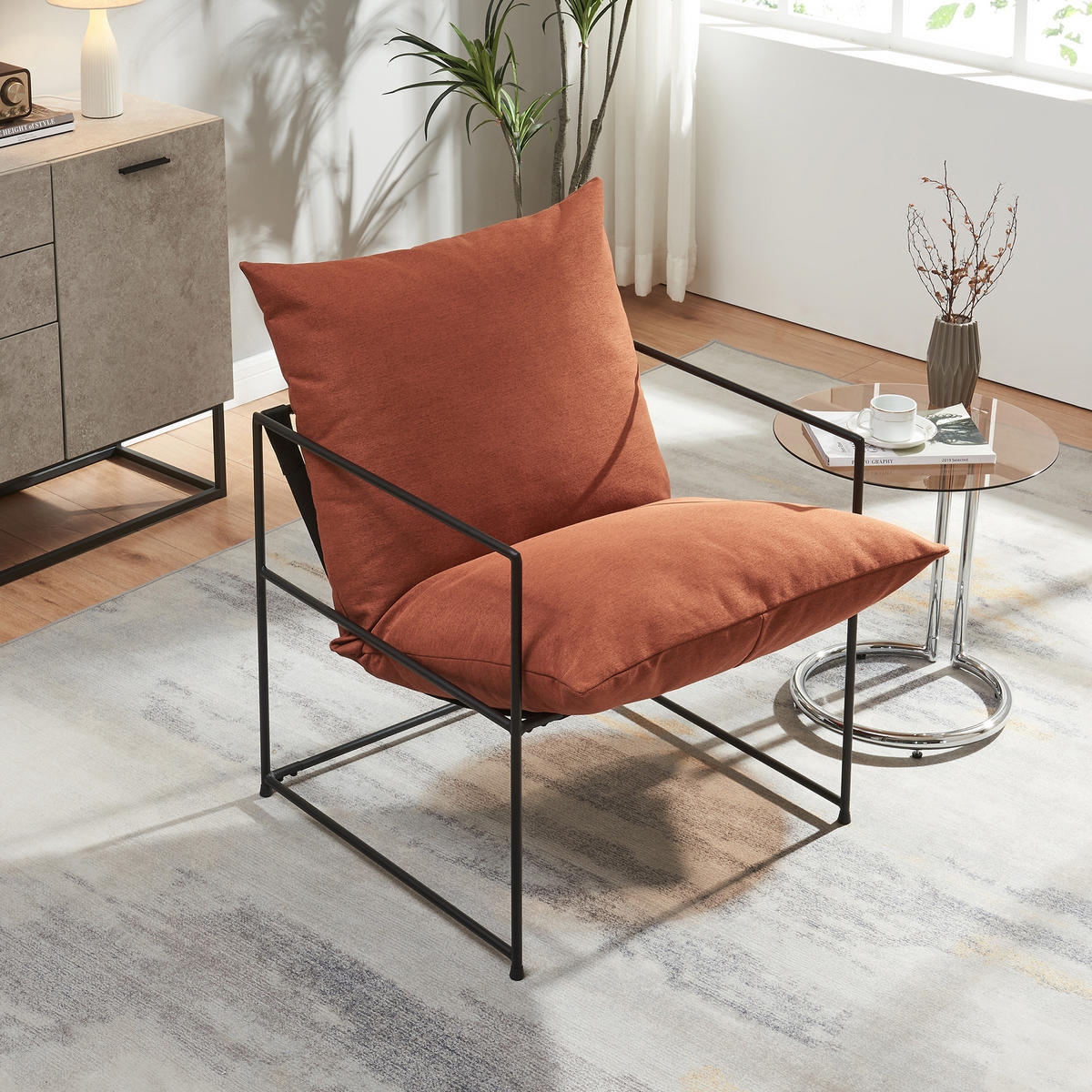 SESSEL Utsjoki - Schwarz/Orange, Textil/Metall (61/90/70cm) - [en.casa]
