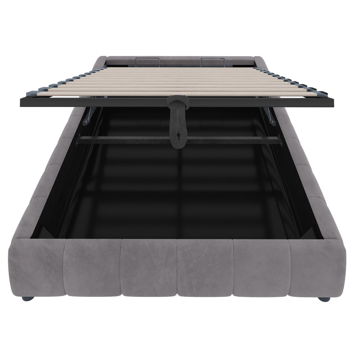 FLANELL-POLSTERBETT 140/200 cm mit LED-Lichtleiste, hydraulischem Stauraum und Metallrahmen, Grau - Grau, Textil (140/200cm) - Redom
