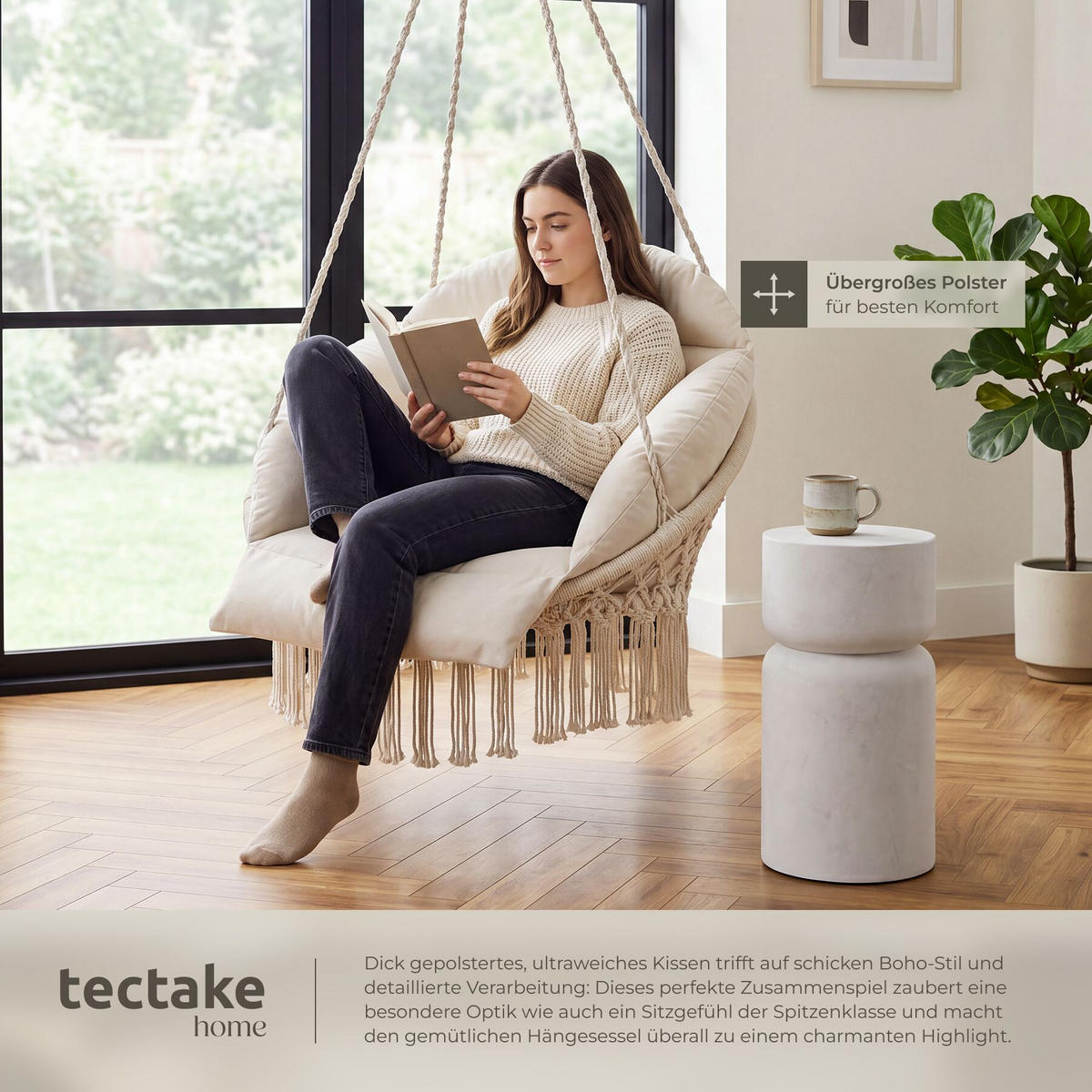 HÄNGESESSEL Samira, 80 x 81 x 139 cm, beige - Beige, Kunststoff (80/139/81cm) - tectake