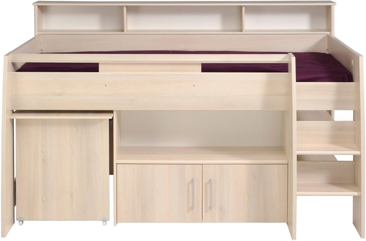 KINDERZIMMER Set mit Hochbett 90 x 200, Schreibtisch und Kleiderschrank - Silberfarben/Weiß, Holz/Holzwerkstoff (206/180/114cm) - Parisot Meuble