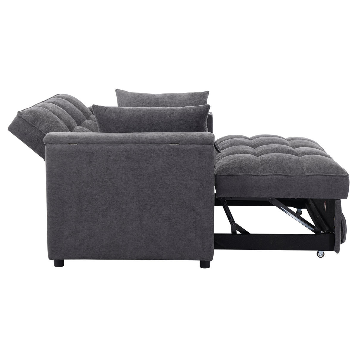 SCHLAFSOFA Stoff 3-in-1 mit USB-Anschluss, ausziehbar 140,5/74/82 cm (bis 161 cm), Grau - Grau, Textil (140.5/82/74cm) - Redom