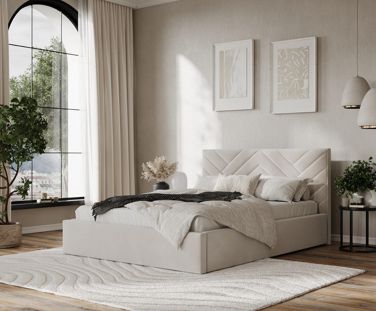 POLSTERBETT Arco 140/200 cm Hellbeige im Paros Stoff - Beige/Schwarz, Holz/Holzwerkstoff (140/200cm) - AltaBeds