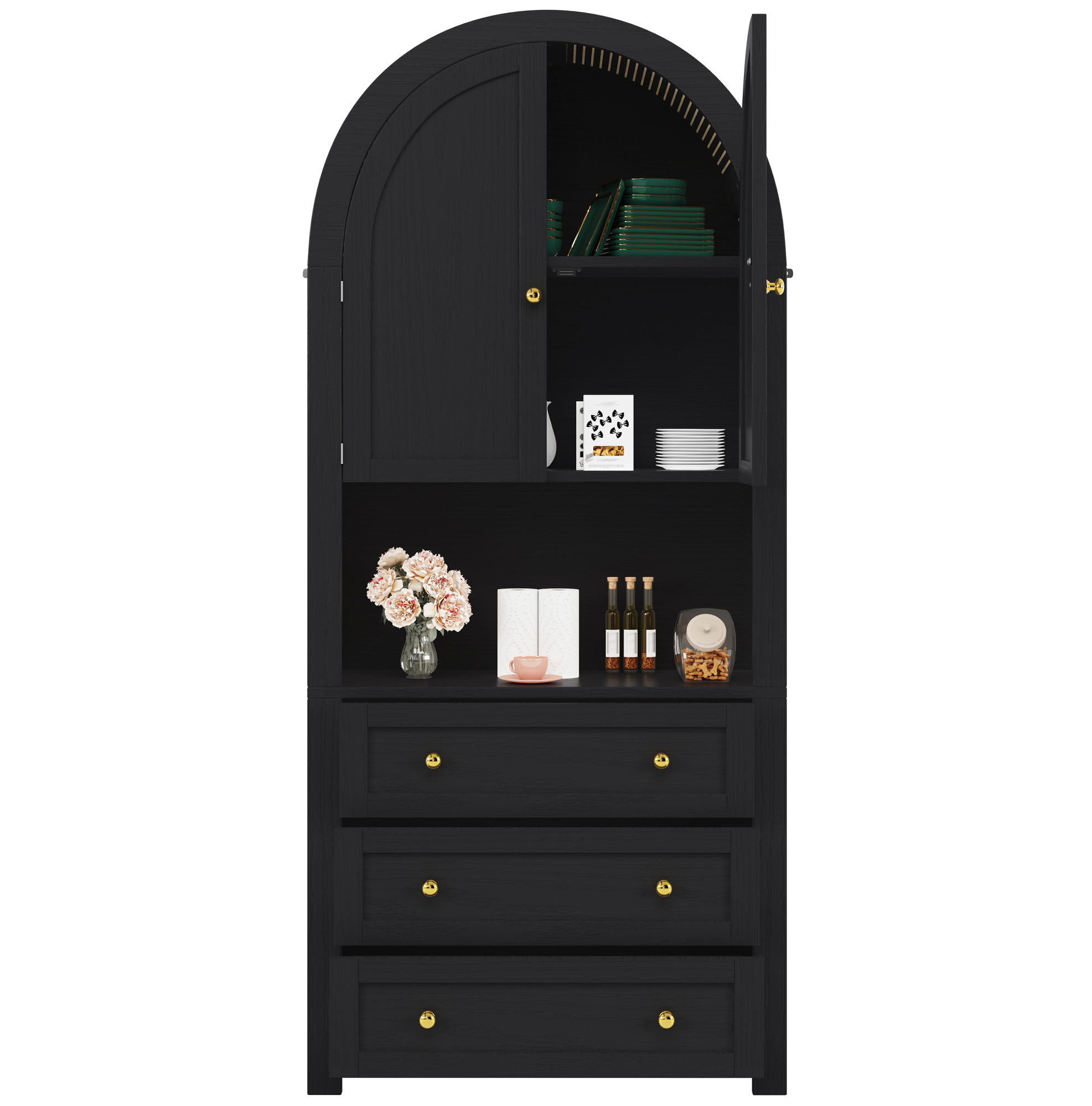 BUFFET 70/180/35 cm Schwarz aus MDF mit 3 Schubladen - Schwarz, Holzwerkstoff (35/180/70cm) - OKMYHOME
