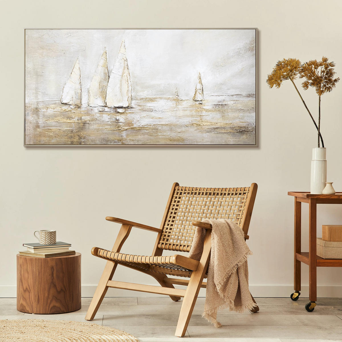 GEMÄLDE Sonnenblendung Schattenfugenrahmen Beige 100x50 cm - Beige, Holz (100/50cm) - YS-art gallery