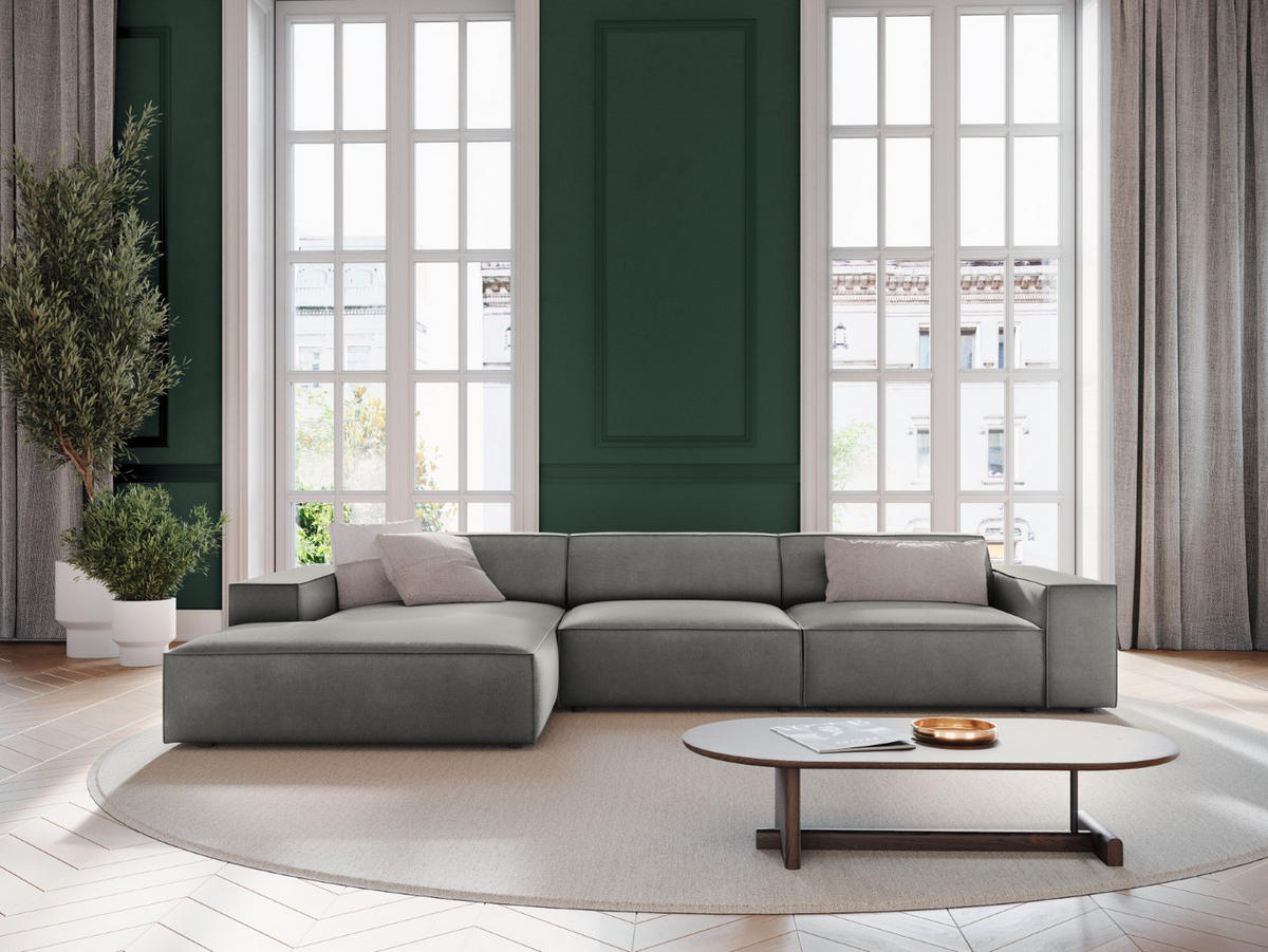 ECKSOFA links Jodie aus Samt hellgrau 4 Sitzplätze - Hellgrau, Textil (166/284cm) - Micadoni