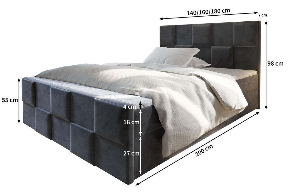 BOXBETT MONA 180x200 cm mit Matratze und Topper - Grün - Grün, Holz (180/200cm) - MASSENO
