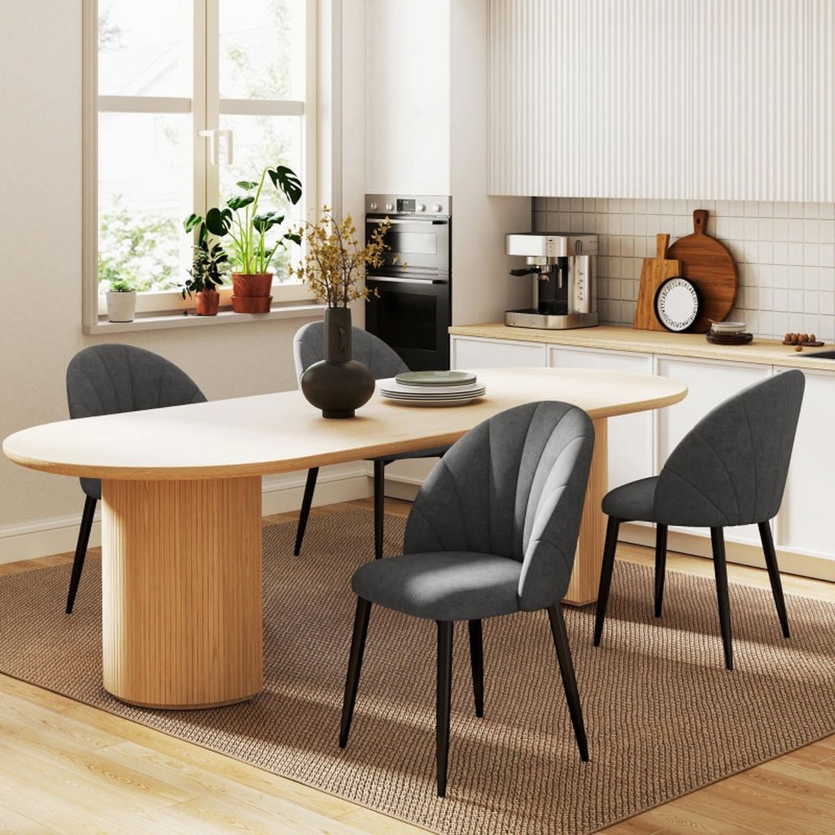STUHL-SET DE-36048 4 Stück Schalenrücken in Samtoptik Grau - Dunkelgrau, Metall (52/79/54cm) - ComfortXL